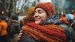 Woman Embracing Friend Warmly During Cold Protest