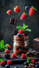 Wall Mural - chocolate treat jar with berries 