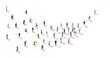 Aerial view on crowd of people in motion connected with line symbolizing communication in modern world. Concept of Internet, online services, social media, technology