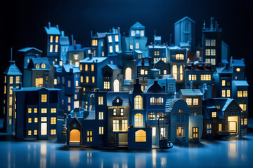 Enchanting Night Model Cityscape with Illuminated Buildings