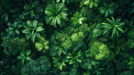 Poster - A lush green forest with many trees and leaves. Concept of tranquility and serenity, as the dense foliage creates a peaceful and calming atmosphere