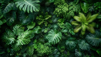 Poster - A lush green jungle with many plants and leaves. Concept of abundance and growth, as well as the beauty of nature