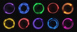 Collection of vector neon circle frames on a dark background with a transparent glow effect. Design element with neon electric light.