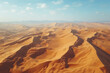 Natural desert beauty, aerial dunes view, infinite horizon,