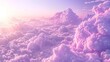 Innocent pink and lilac peaceful sky background with soft cloud texture. Realistic modern illustration of pastel heaven or paradise background. Gorgeous sunrise cloudscape.