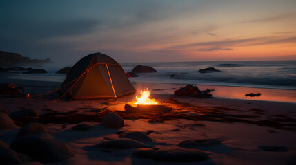 Poster - camping in the sunset