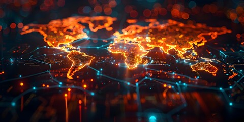 Poster - Glowing Circuit World Map Advertising Global High Speed Internet Service