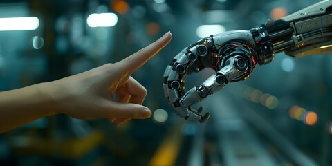 Poster - robotic and human hands reaching towards automation and innovation in industry
