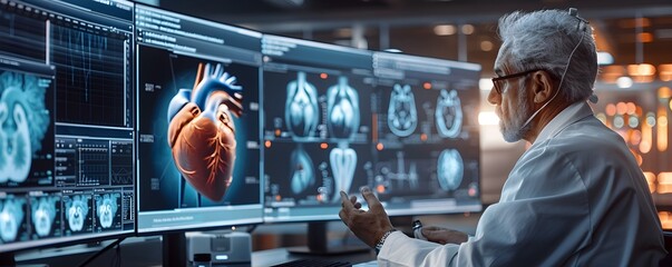 Aufkleber - Cardiologists Reviewing Digital Heart Models in Virtual Consultation Room to Plan Optimal Surgical Approaches for Patient Care