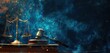 Closeup gavel and scales of justice on wooden table, book, in dark blue background. for law business with copy space.