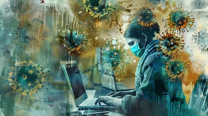 Poster - Virus and hacker protection, collage art.