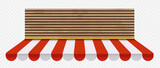 Fototapeta Łazienka - Wooden slats banner and striped sunshade on the front of the store. Template outdoor awnings. Isolated on a transparent background. Vector mockup