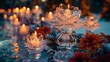 Craft a resplendent display of intricately carved ice sculptures, their frozen forms shimmering in the soft glow of candlelight, adding a touch of icy elegance to the festivities.