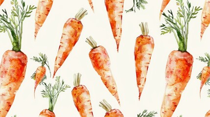 Wall Mural - Seamless watercolor carrot pattern