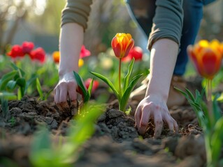 planting garden hands female spring new gardening flowers low sunlight