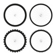 4 types of bicycle wheels. Bicycle wheel symbol,vector. Bike rubber. Mountain tyre. Valve. Fitness cycle. Motor Bike. Vector illustration