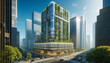Eco-Futuristic Skyscraper with Vertical Gardens in Urban Cityscape