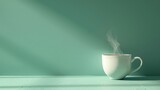 Fototapeta  - A minimal coffee cup with stylized steam and copy space area for text on a green pastel background