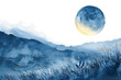 Watercolor Peaceful Moonlit on Transparent Background. PNG