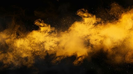 Poster - Cloud of yellow smoke on black background. Modern realistic illustration of smoky mist texture, toxic chemical smog, nightclub party steam, light haze.