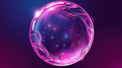 Poster - The dream bokeh laundry illustration with sparkle isolated on pink background. 3d transparent pink soap ball with foam texture. Rainbow water bubble with foam texture.