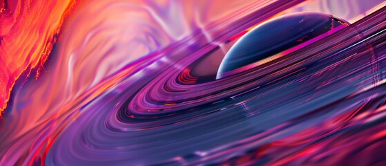 Wall Mural - space science wallpaper, astronomy background backdrop.Extraterrestrial planet with a majestic ring and ethereal. Astronomical abstract illustration of planet with rings. Generative ai