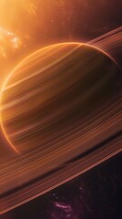 Wall Mural - space science wallpaper, astronomy background backdrop.Extraterrestrial planet with a majestic ring and ethereal. Astronomical abstract illustration of planet with rings. Generative ai