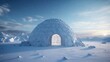 A photo of an Igloo in a Serene Arctic Environment