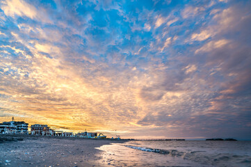 Wall Mural - Sunset on the Rimini beach, Italy