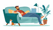 Man relaxing watching movie on computer at home. Pers