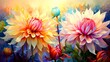 Colorful blooming flowers with a soft focus background