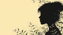Woman’s Profile With Short Brown Hair And Black Floral Patterns
