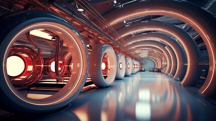 Wall Mural - glowing futuristic fantasy tunnel abstract background path of the future