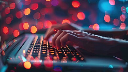 Close-up of a programmer's hand typing code on a laptop keyboard