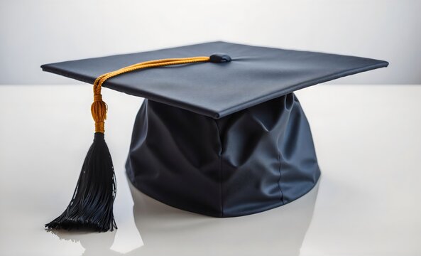 A graduation cap with a tassel on top, symbolizing academic achievement and the completion of a degree, plain white background