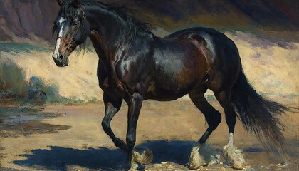 Horse classical portrait. Simulation in painting style.