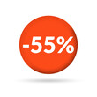 55% price off sticker, badge or label set. 55 percent sale. Discount tag or icon design. Vector illustration.
