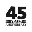 45 years logo or icon. 45th anniversary badge. Birthday celebrating, jubilee emblem design with number twenty. Vector illustration.
