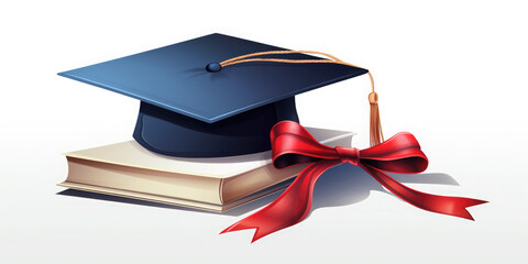 Wall Mural - Graduation academic hat with tassel and university diploma scroll on white background.