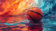 A basketball is floating in a pool of water