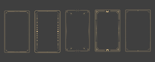Wall Mural - line golden frame, celestiam minimal esoteric border, mystyc linear decoration with dots, corners is