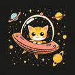 Cute kawaii cat astronaut exploring stars aboard a spaceship