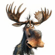 Cartoon Caricature Moose.  Generated Image.  A digital illustration of a cartoon caricature of a moose in the wild.