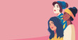 Vector banner bright modern illustration movement for women's rights and protection, multi-ethnic women. A group of women of different skin colors. Young women, independence. Gender equality movement 