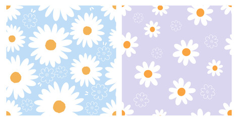 Canvas Print - Seamless pattern with daisy chamomile flower on blue and purple backgrounds vector.