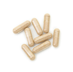 Wall Mural - Vitamin capsules isolated on white, top view. Health supplement