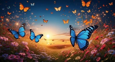 Wall Mural - Abstract background with colorful butterflies