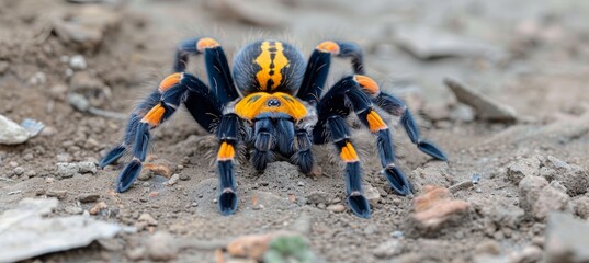 Detailed macro image of tarantula in its natural habitat, showcasing intricate spider features