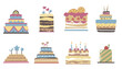 Colorful Birthday Celebration Cakes Set