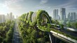 Eco-friendly infrastructure integrates seamlessly into a modern cityscape along a verdant highway route.